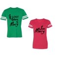 thumbnail image 1 of If Lost Return To Mary I am Mary Unisex Couple Matching Cotton Jersey style T-Shirt Contrasting stripes on sleeves (Men Green / Women Red) (Men XXL / Women M), 1 of 3