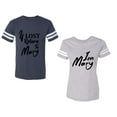 thumbnail image 1 of If Lost Return To Mary I am Mary Unisex Couple Matching Cotton Jersey style T-Shirt Contrasting stripes on sleeves (Men Navy / Women Heather) (Men XL / Women XXL), 1 of 3