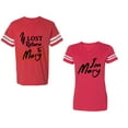 thumbnail image 1 of If Lost Return To Mary I am Mary Unisex Couple Matching Cotton Jersey style T-Shirt Contrasting stripes on sleeves (Men Red / Women Red) (Men XXL / Women S), 1 of 3