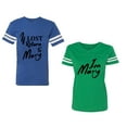 thumbnail image 1 of If Lost Return To Mary I am Mary Unisex Couple Matching Cotton Jersey style T-Shirt Contrasting stripes on sleeves (Men Royal / Women Green) (Men XL / Women S), 1 of 3