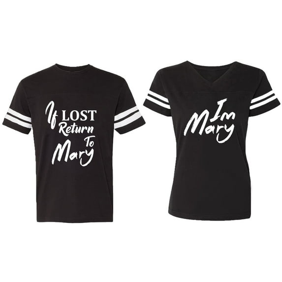 If Lost Return To Mary I am Mary Matching Couple Cotton Jerseys (Men Black / Women Black) (Men S / Women S)