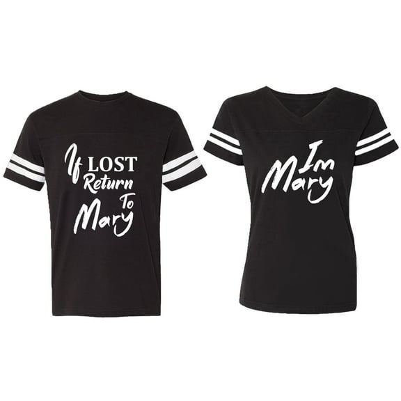 If Lost Return To Mary I am Mary Matching Couple Cotton Jerseys (Men Black / Women Black) (Men XL / Women M)