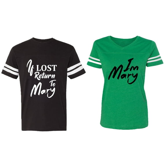 If Lost Return To Mary I am Mary Matching Couple Cotton Jerseys (Men Black / Women Green) (Men XXL / Women L)