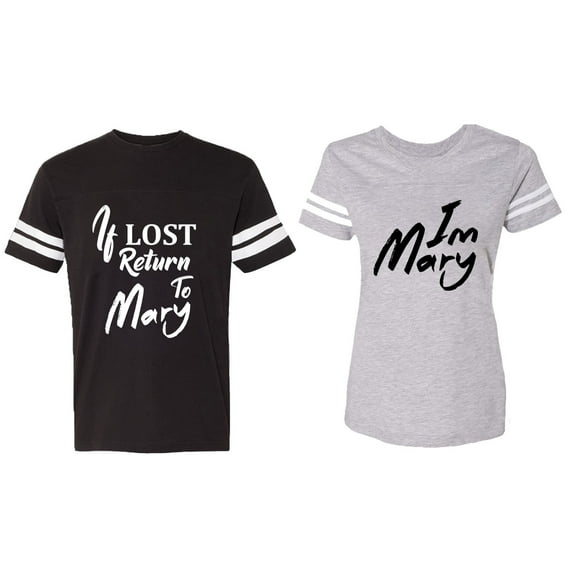 If Lost Return To Mary I am Mary Matching Couple Cotton Jerseys (Men Black / Women Heather) (Men L / Women XL)