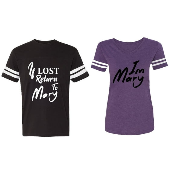 If Lost Return To Mary I am Mary Matching Couple Cotton Jerseys (Men Black / Women Purple) (Men XXL / Women XL)