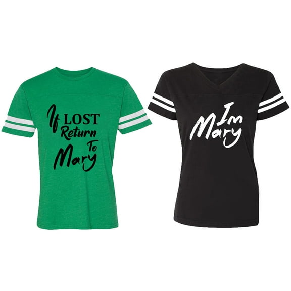 If Lost Return To Mary I am Mary Matching Couple Cotton Jerseys (Men Green / Women Black) (Men S / Women S)