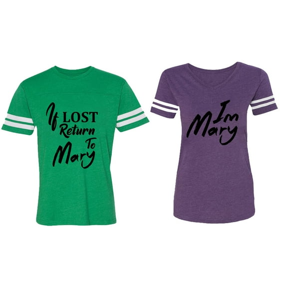 If Lost Return To Mary I am Mary Matching Couple Cotton Jerseys (Men Green / Women Purple) (Men M / Women XL)