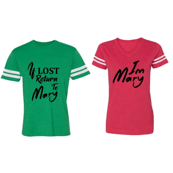 If Lost Return To Mary I am Mary Matching Couple Cotton Jerseys (Men Green / Women Red) (Men L / Women S)