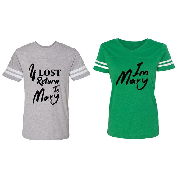 If Lost Return To Mary I am Mary Matching Couple Cotton Jerseys (Men Heather / Women Green) (Men XXXL / Women XXL)
