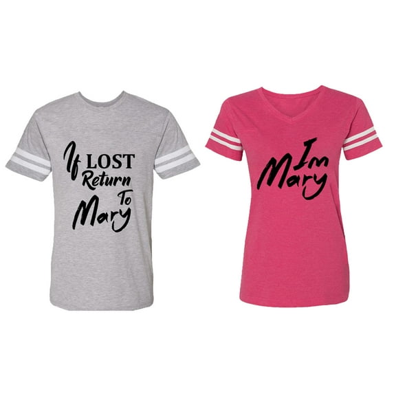 If Lost Return To Mary I am Mary Matching Couple Cotton Jerseys (Men Heather / Women Pink) (Men M / Women XXL)