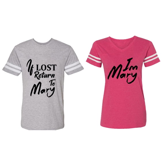 If Lost Return To Mary I am Mary Matching Couple Cotton Jerseys (Men Heather / Women Pink) (Men XL / Women XL)
