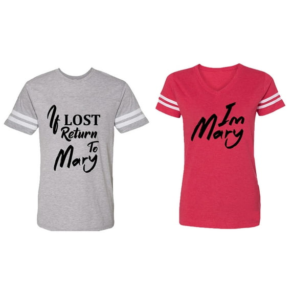 If Lost Return To Mary I am Mary Matching Couple Cotton Jerseys (Men Heather / Women Red) (Men XL / Women XL)