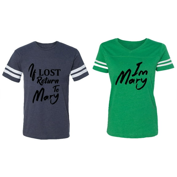 If Lost Return To Mary I am Mary Matching Couple Cotton Jerseys (Men Navy / Women Green) (Men XXL / Women XL)
