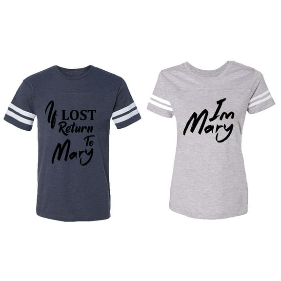If Lost Return To Mary I am Mary Matching Couple Cotton Jerseys (Men Navy / Women Heather) (Men M / Women XXL)