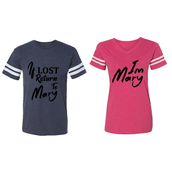 If Lost Return To Mary I am Mary Matching Couple Cotton Jerseys (Men Navy / Women Pink) (Men L / Women L)