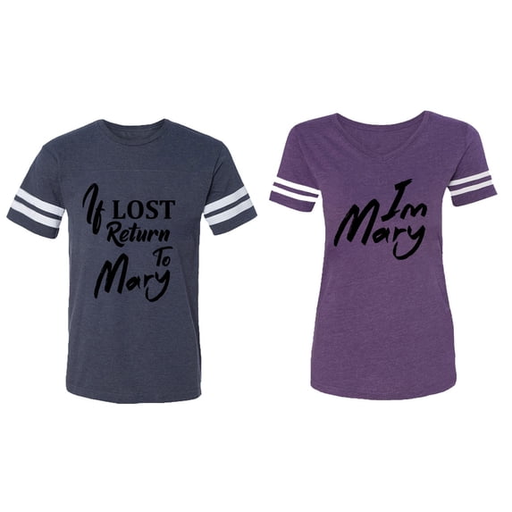 If Lost Return To Mary I am Mary Matching Couple Cotton Jerseys (Men Navy / Women Purple) (Men M / Women S)