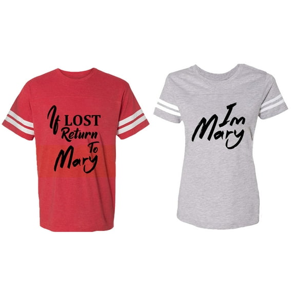 If Lost Return To Mary I am Mary Matching Couple Cotton Jerseys (Men Red / Women Heather) (Men S / Women L)