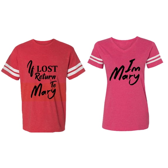 If Lost Return To Mary I am Mary Matching Couple Cotton Jerseys (Men Red / Women Pink) (Men L / Women M)