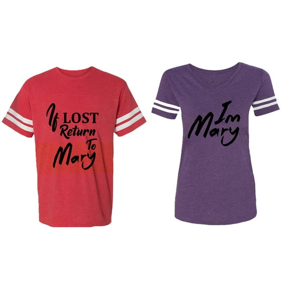 If Lost Return To Mary I am Mary Matching Couple Cotton Jerseys (Men Red / Women Purple) (Men L / Women S)