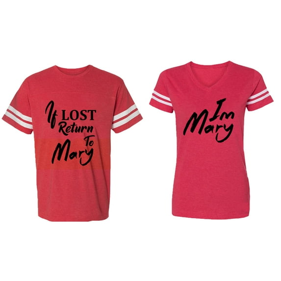 If Lost Return To Mary I am Mary Matching Couple Cotton Jerseys (Men Red / Women Red) (Men XL / Women M)