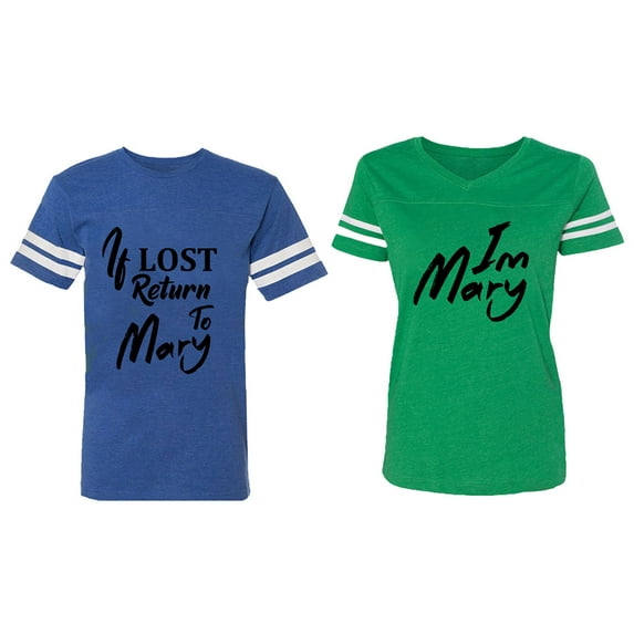 If Lost Return To Mary I am Mary Matching Couple Cotton Jerseys (Men Royal / Women Green) (Men M / Women L)