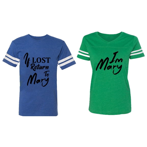 If Lost Return To Mary I am Mary Matching Couple Cotton Jerseys (Men Royal / Women Green) (Men XL / Women L)