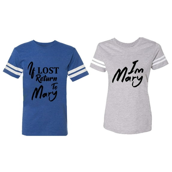 If Lost Return To Mary I am Mary Matching Couple Cotton Jerseys (Men Royal / Women Heather) (Men XXL / Women M)