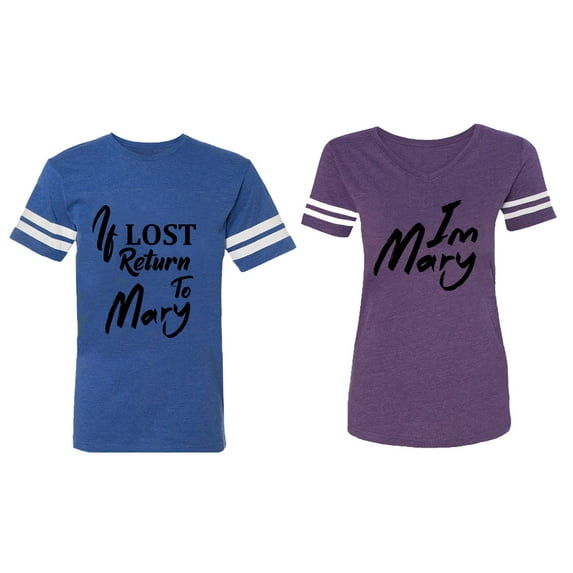 If Lost Return To Mary I am Mary Matching Couple Cotton Jerseys (Men Royal / Women Purple) (Men L / Women XL)