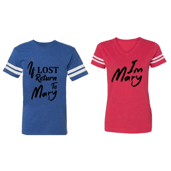 If Lost Return To Mary I am Mary Matching Couple Cotton Jerseys (Men Royal / Women Red) (Men XXXL / Women XXL)