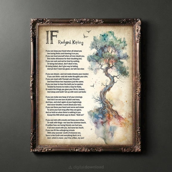 If Poem Print Rudyard Kipling Wall Art Poetry Inspirational Quotes Son Famous Motivational Book Lover Gift