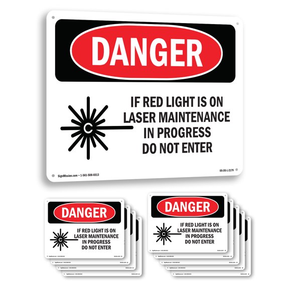 If Red Light Is On Laser OSHA Danger Aluminum Sign 10 Inch x 7 Inch - 10 Pack
