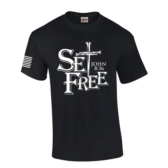If The Son Set You Free You Will Be Free Indeed John 8:36 Nail Cross Mens Christian Short Sleeve T-Shirt Graphic Tee-Black-4xl