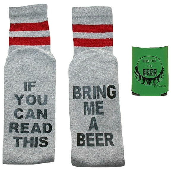 If You Can Read This Men's Tube Socks & Can Holder Gift Set - Gray/Red (Sock Size: 11-13)
