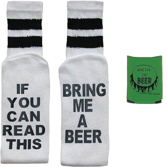 If You Can Read This Men's Tube Socks & Can Holder Gift Set - White/Black (Sock Size: 11-13)
