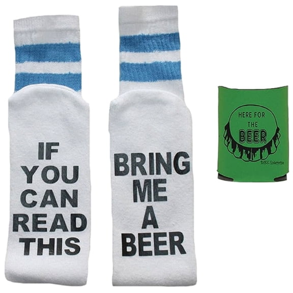 If You Can Read This Men's Tube Socks & Can Holder Gift Set - White/Lt. Blue (Sock Size: 11-13)