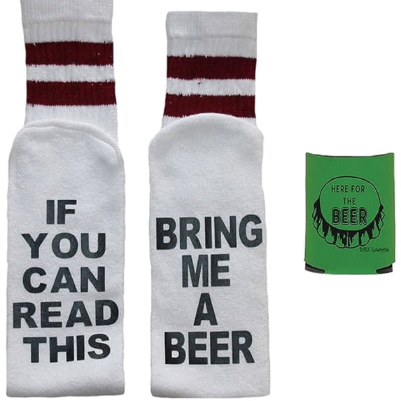 If You Can Read This Men's Tube Socks & Can Holder Gift Set - White/Maroon (Sock Size: 11-13)