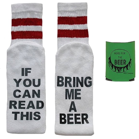 If You Can Read This Men's Tube Socks & Can Holder Gift Set - White/Red (Sock Size: 11-13)