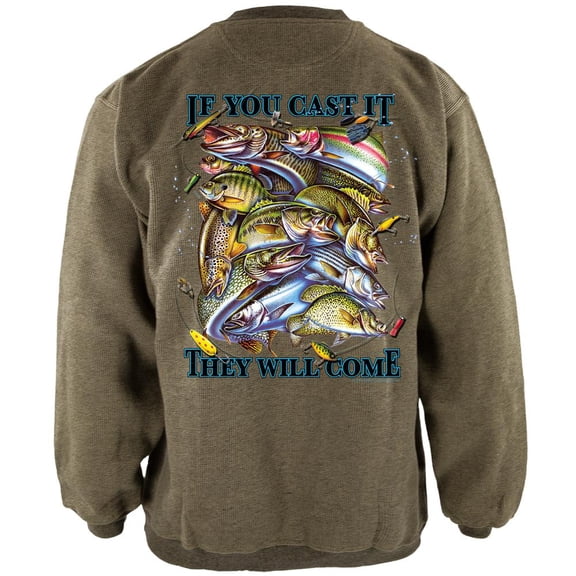 If You Cast It Fishing Henley Mens Pullover Sweatshirt Green X-LG