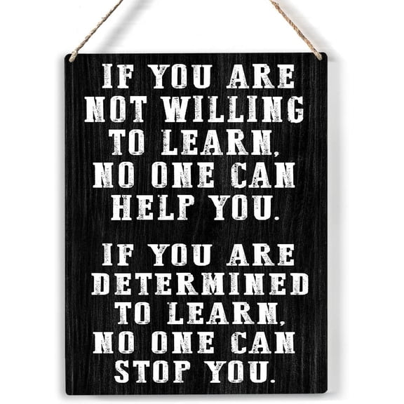If You are Determined to Learn Wood Sign Inspirational Quote Wooden Signs Rustic Hanging Plaque Home Wall Art 8x10 Sign Wall Decor for Home Office Classroom