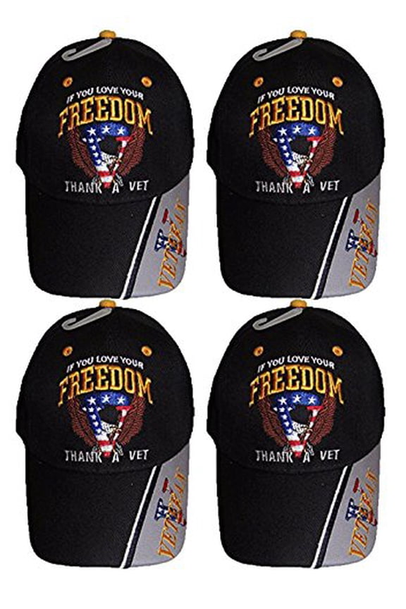 "If You Love Your Freedom Thank A Vet" Embroidered Baseball Hat (4 Pack)
