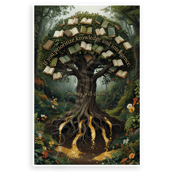 "If You Prioritize Knowledge and Intelligence, Money Will Come" Tree of Wisdom 12x18 US Made Poster