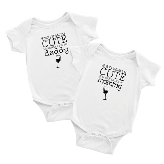 If You Think I Am Cute You Should See My Mommy/Daddy Baby Bodysuits Cute Twins Clothes (White, 18-24M)