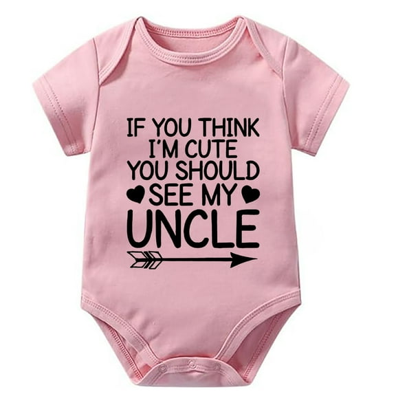 If You Think I'm Cute You Should See My Uncle Baby Summer Romper Short Sleeve Coming Home Outfit for Baby Girl Newborn White
