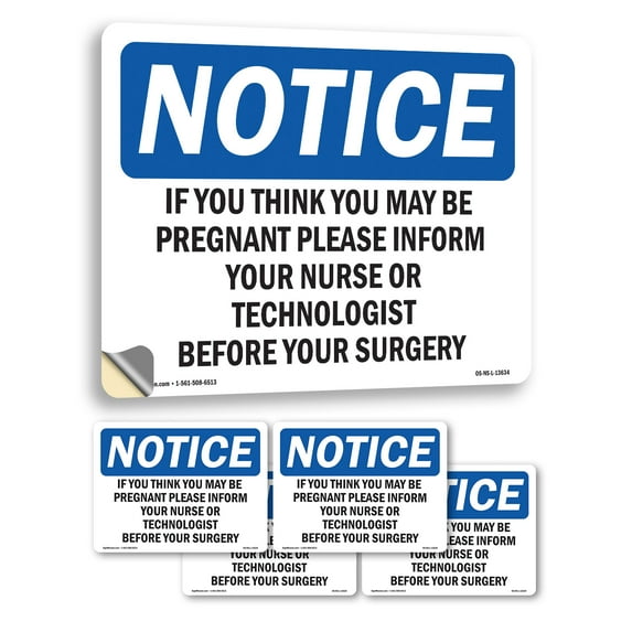 If You Think You May Be Pregnant Please OSHA Notice Vinyl Decal Label 14 Inch x 10 Inch - 5 Pack