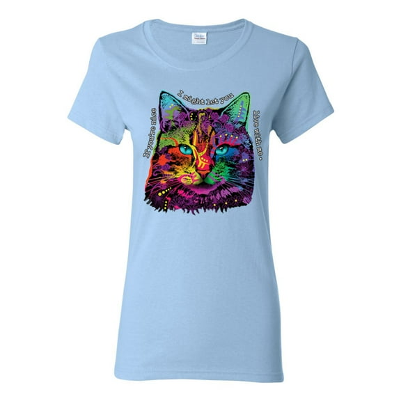 If You're Nice I Might Let You Live With Me Colorful Cat Animal Lover Womens Graphic T-Shirt, Light Blue, Large