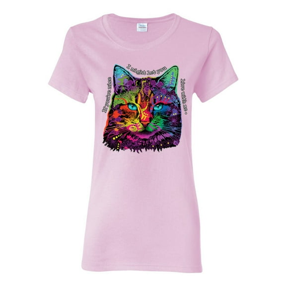 If You're Nice I Might Let You Live With Me Colorful Cat Animal Lover Womens Graphic T-Shirt, Light Pink, 2XL