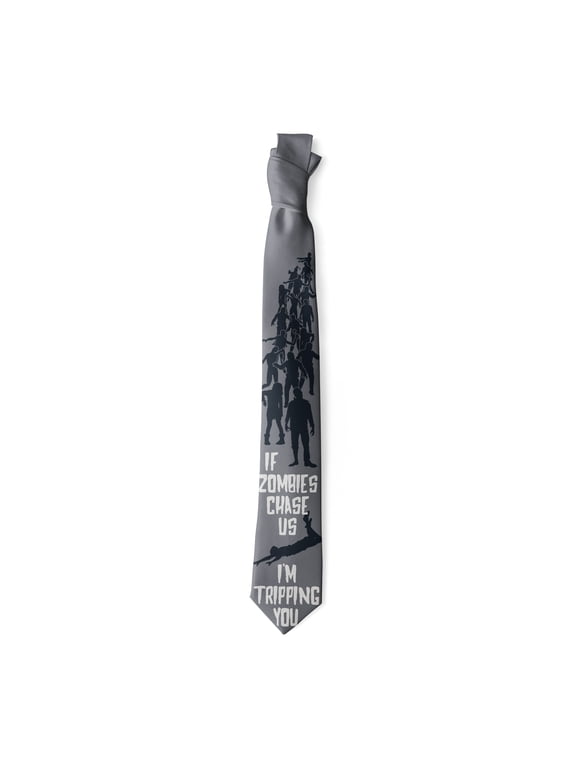 If Zombies Chase Us I'm Tripping You Necktie Funny Neckties for Men Halloween Tie Mens Novelty Neckties