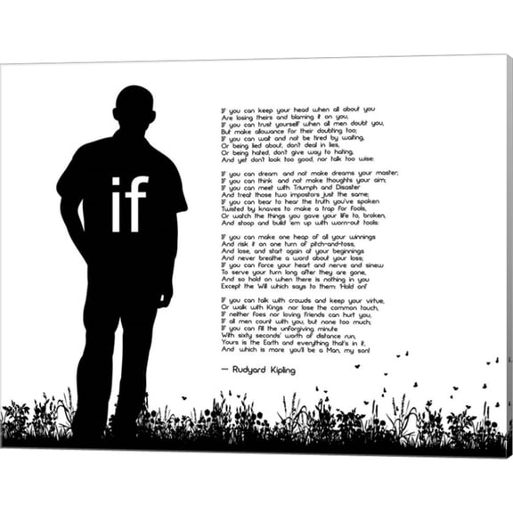 If by Rudyard Kipling - Man Silhouette White by Quote Master, Canvas Wall Art, 20W x 16H