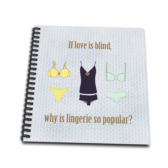 3dRose, If love is blind, why is lingerie so popular, Yellow, Black, and Green, Memory Book 12 x 12 inch