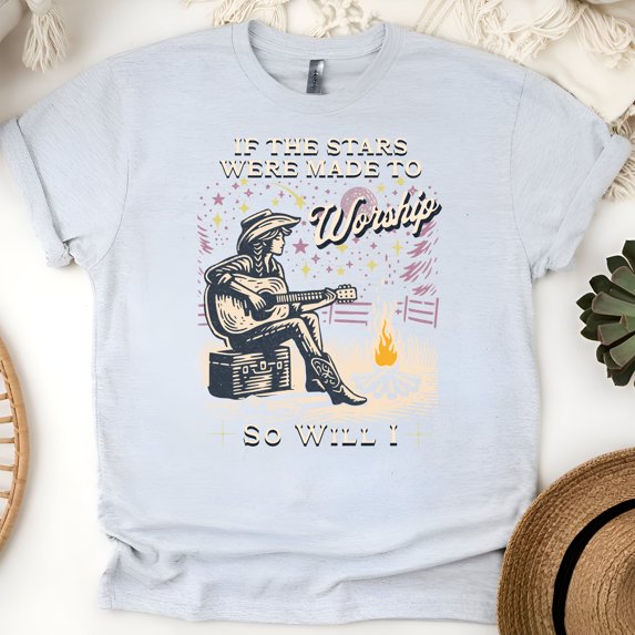 If the Stars Worship Shirt – Faith-Based Western T-Shirt for Women, Ash, Size S